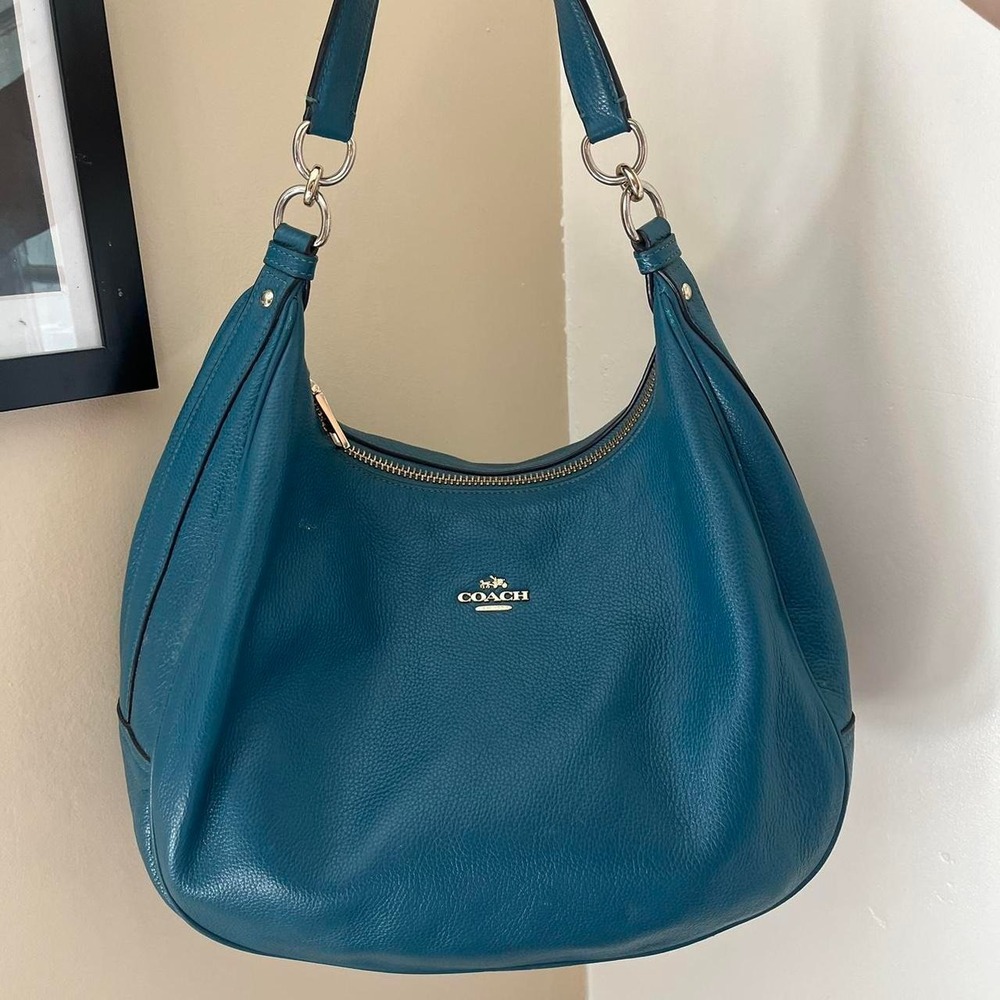 2010s Coach Harley Hobo Crescent Teal pebbled leather Shoulder bag / handbag